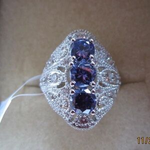 Vintage setting real Tanzanite with lab diamonds Silver and Purple Women's Ring
